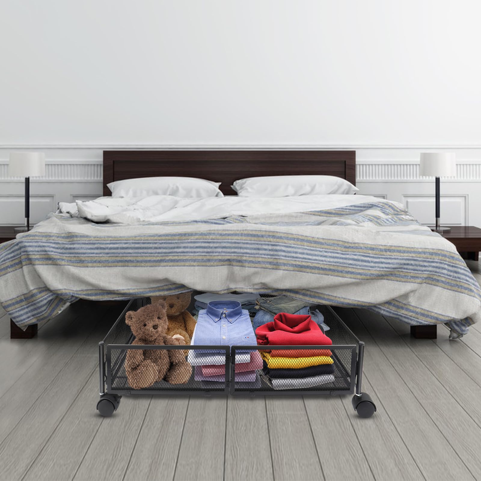2 P portaoggetti sotto letto con rotelle, scatola portaoggetti sotto letto, cassettiera sotto letto pieghevole in metallo, scatole portaoggetti sotto letto per sotto divano, sotto tavolo (60 x 40 x 17