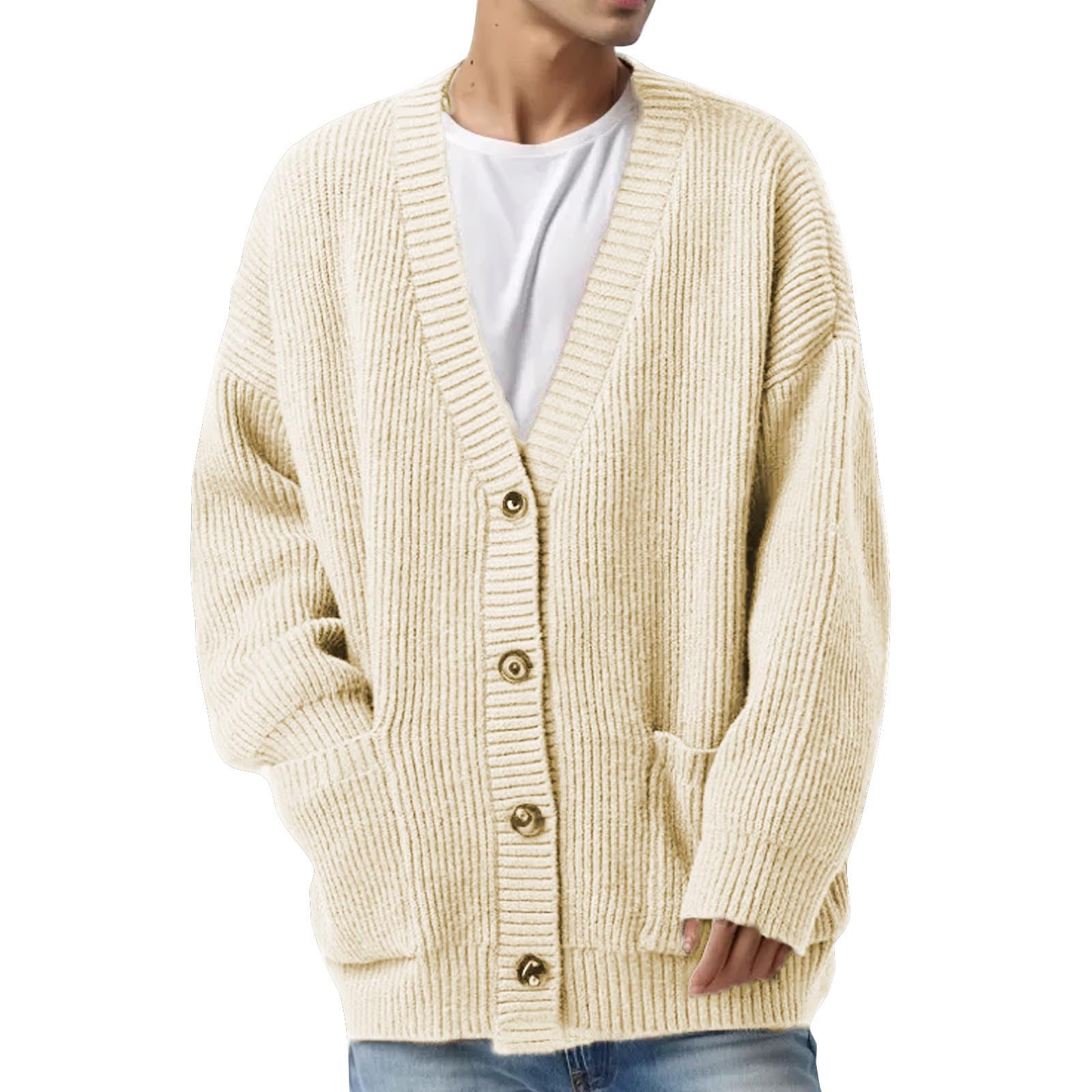 Cárdigan De Punto Para Hombre, Chaqueta De Punto Elegante Hombre Cuello V Cierre De Botones Y Bolsillos Para Chaqueta Primavera Y Otoño Cómodo Suave Abrigo Casual Moda Para La Moda Diaria Y Comodidad