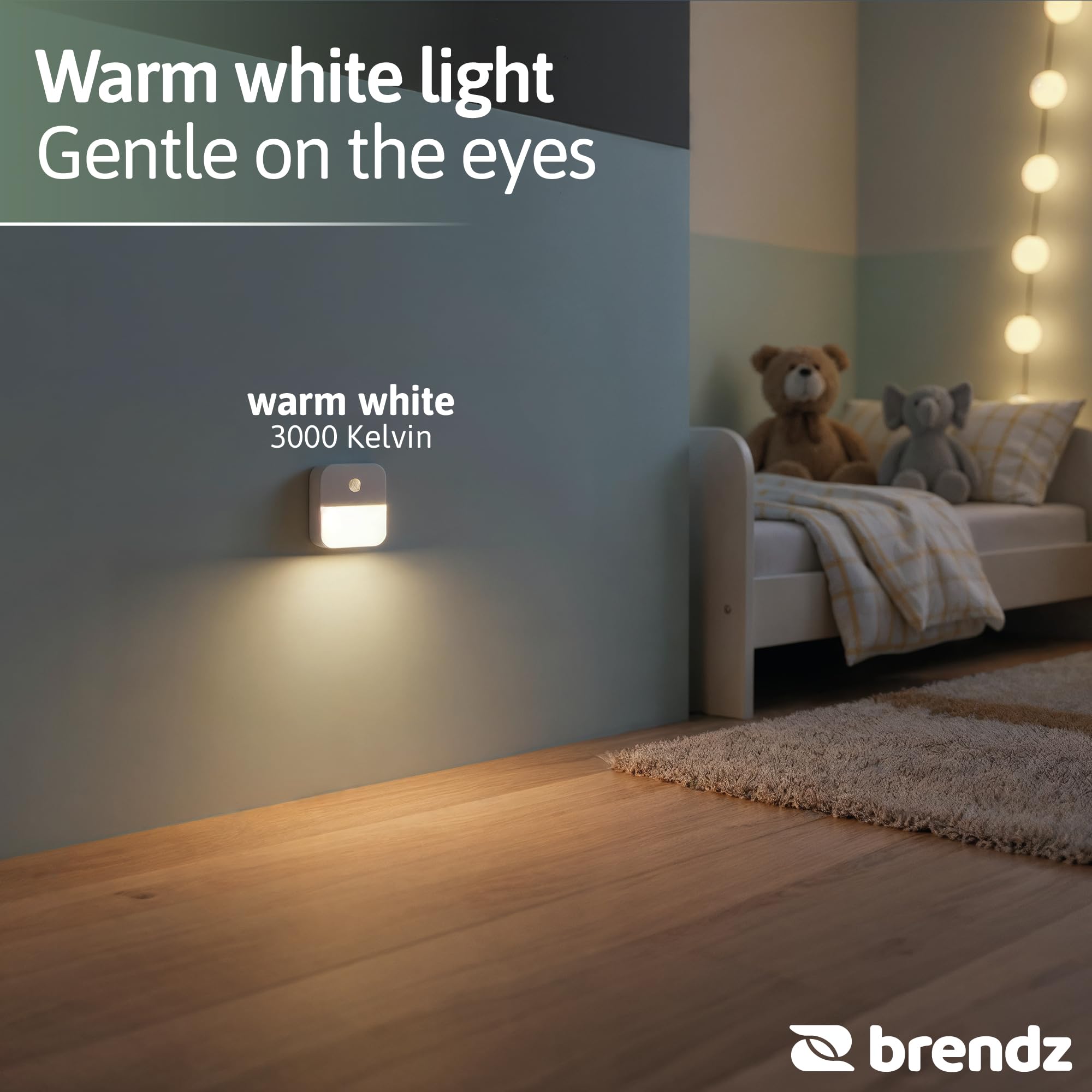 Brendz Veilleuse LED pour escalier avec détecteur de mouvement, USB-C rechargeable, magnétique, blanc chaud 3000K, éclairage d'armoire sans fil, veilleuse, éclairage d'escalier, Inuk, pack de 4