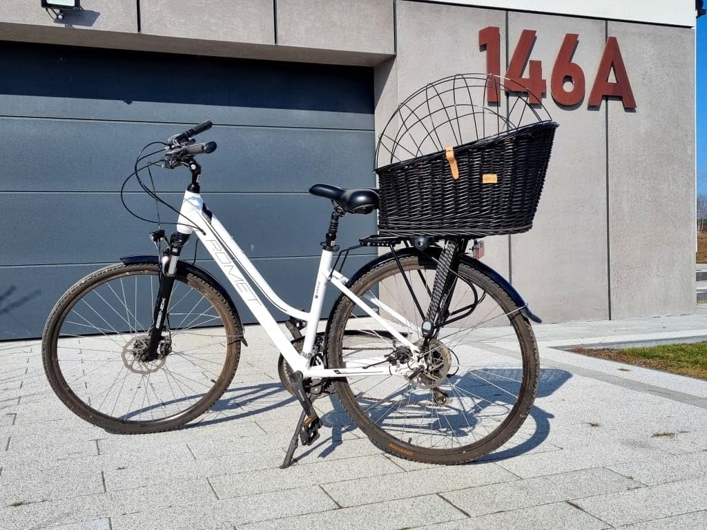 Wiklibox Natural Wicker Dog Bike Basket - 100% Organic Rattan Pet Carrier with Protective Grille - Eco Friendly Design - Soft Cotton Cushion & Mounting Bracket for Secure Bicycle Rear Luggage Rack