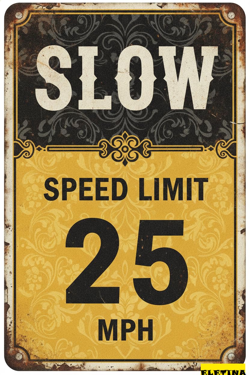 Speed Limit 25 MPH Tin Sign, 12x8 Inch Road Decor