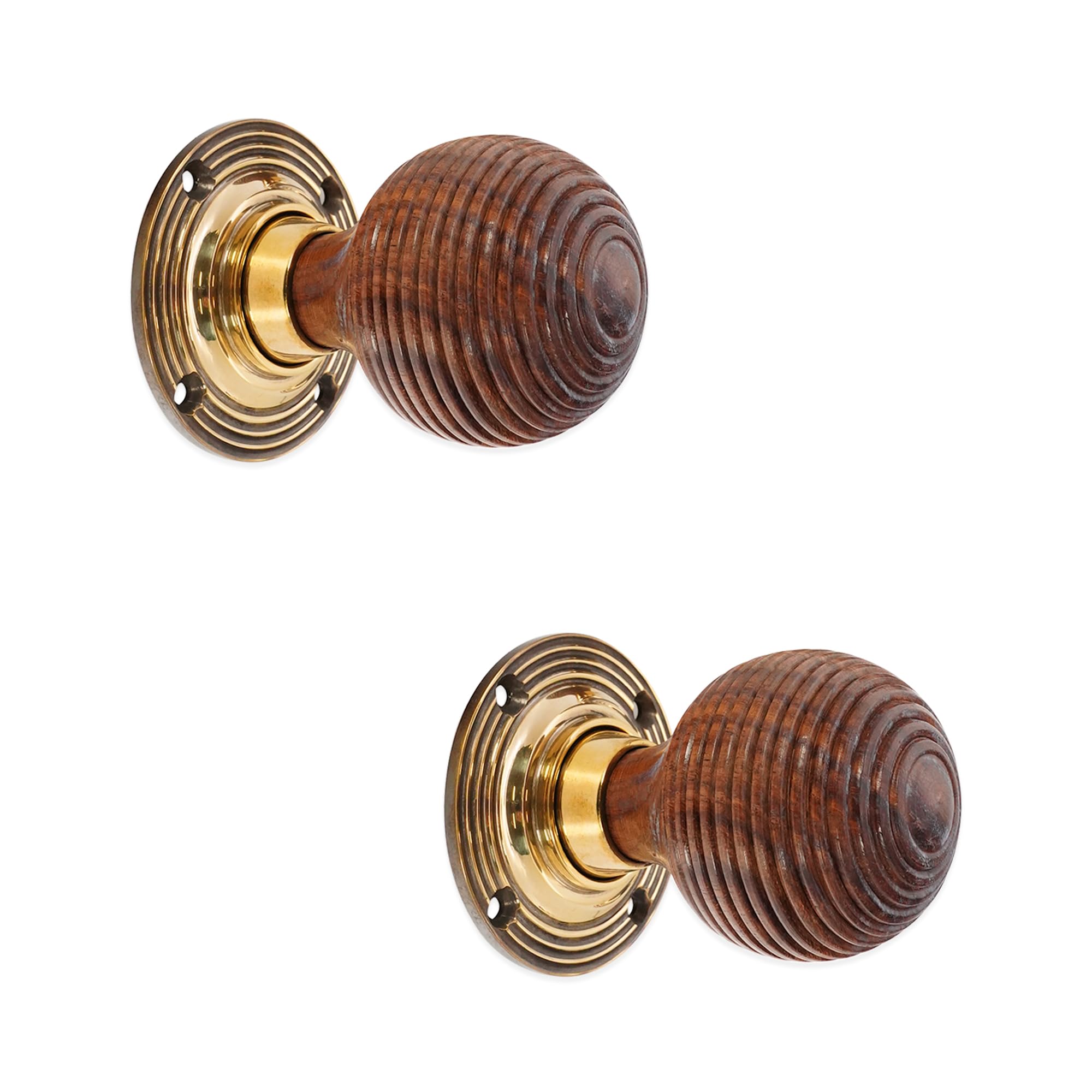 Infinity Decor Victorian Rosewood Beehive Mortice Rim Door Knobs Pull Handles on Aged Brass Rose 55mm – Ideal for Interior & Exterior Doors