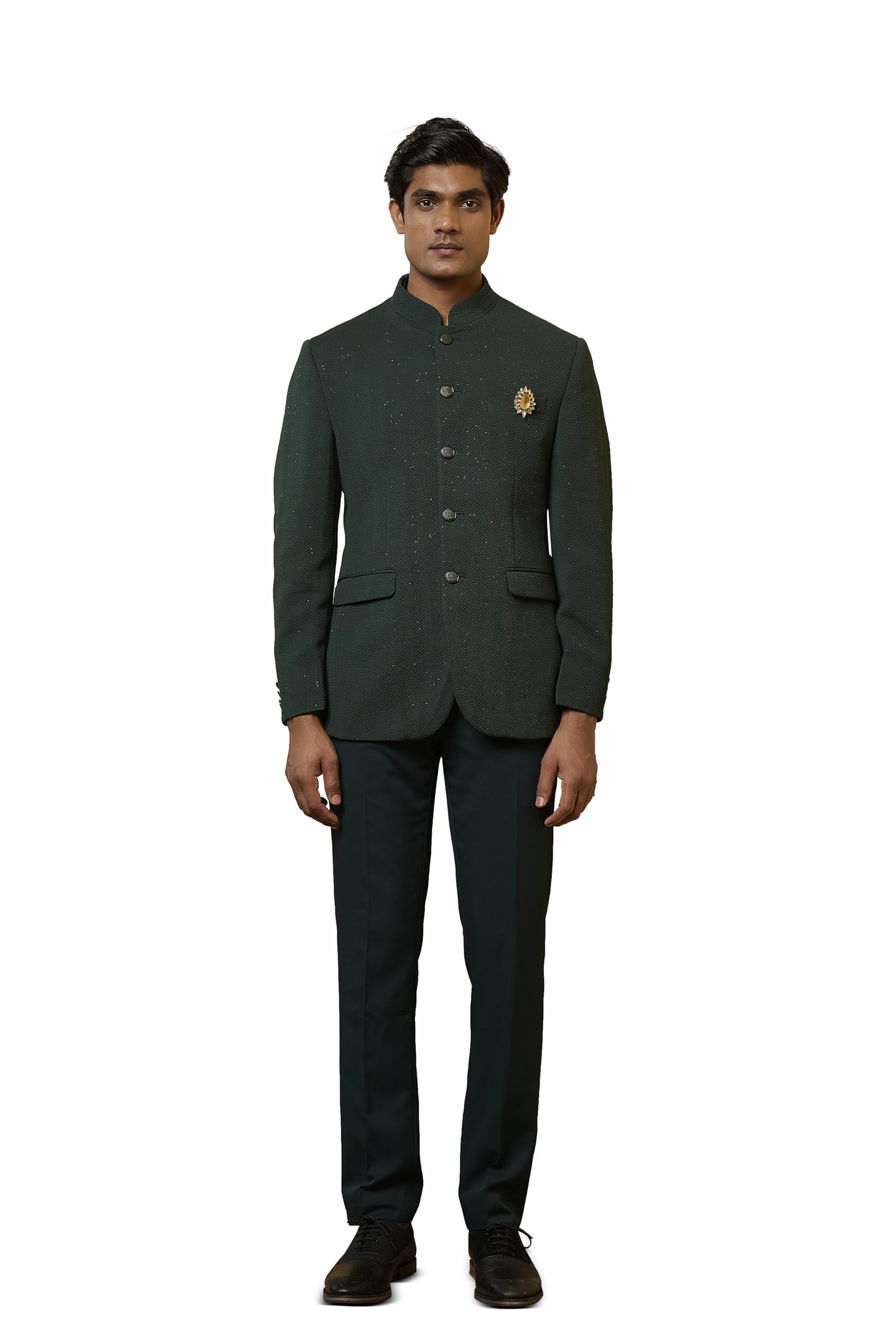 tasva Dark Green Textured Bandhgala Set-picture-16