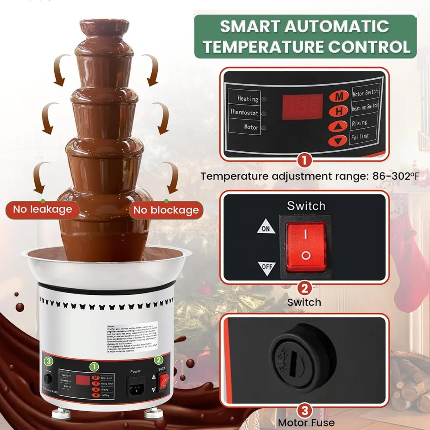 Macchina della fontana del cioccolato, macchina di fusione commerciale dell'acciaio inossidabile 304 con controllo digitale per matrimoni, feste, eventi e ristoranti