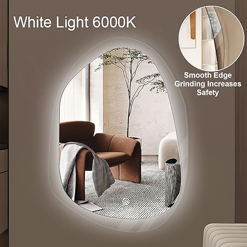 Miniatura 2 de Espejo inteligente retroiluminado para baño, asimétrico, para pared, irregular, regulable, espejo de maquillaje para pared, espejo de tocador para