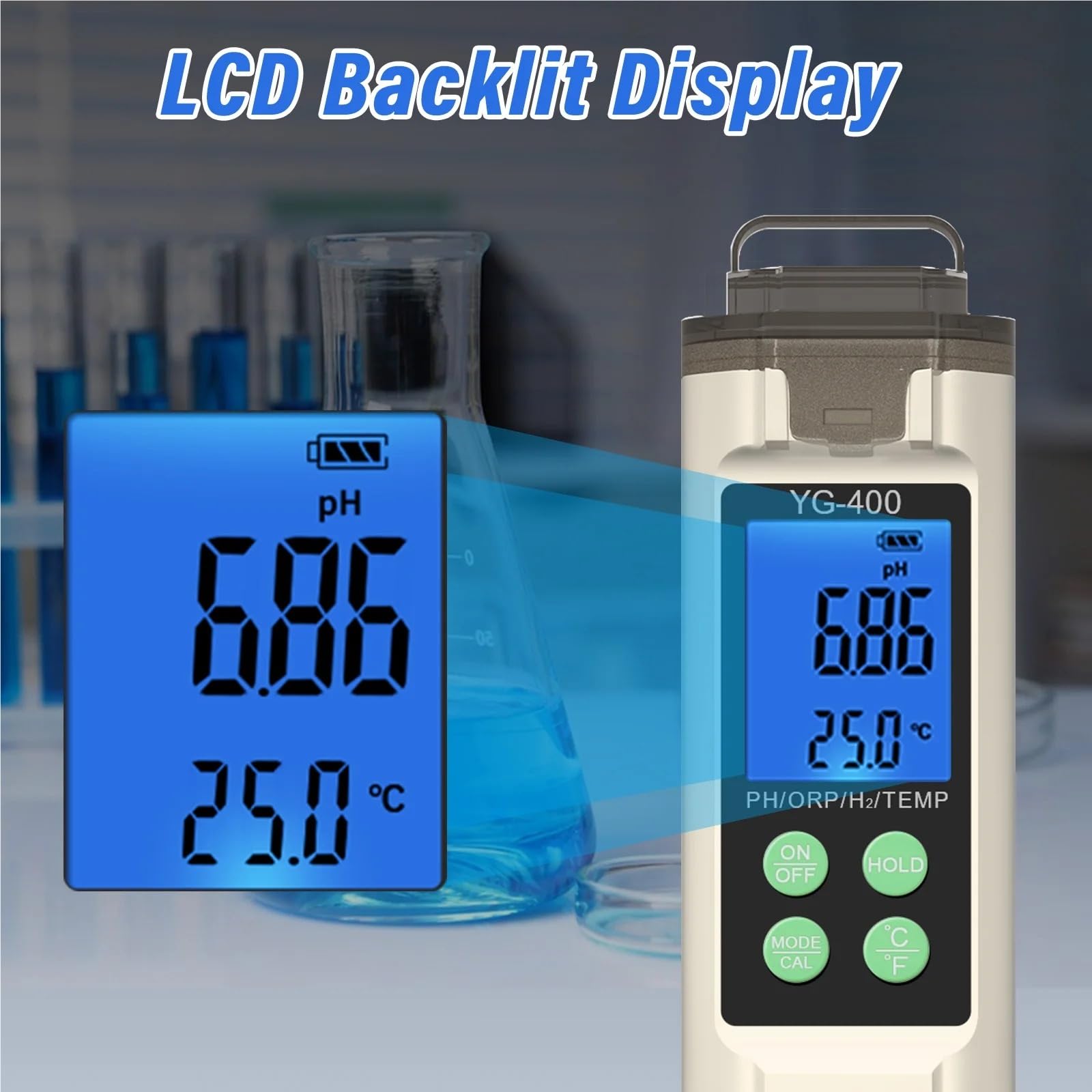 Misuratore Digitale 4 in 1 di PH, ORP, Temperatura, H2, ppm, ppb, idrogeno disciolto, Tester for Acqua Potabile, Acquario, Piscina