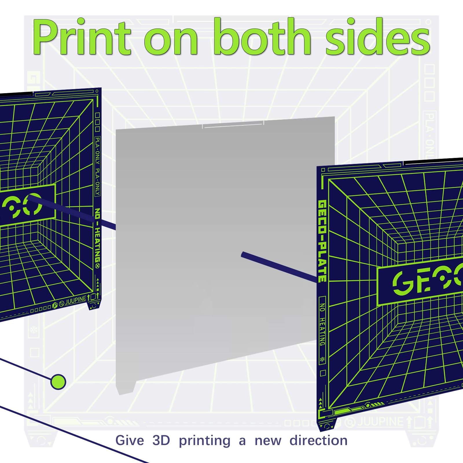 Plaque froide GECO PLA, mise à niveau, (pas de chauffage) pour imprimante 3D Creality K2 Plus, 370 x 370 mm, acier à ressort magnétique, 0 ℃
