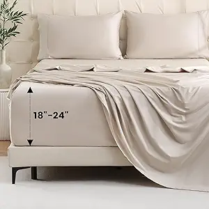 Bedlifes King Sheet Set, Extra Deep Pocket 18-24 Inches,1000Thread Count 100% Egyptian Cotton, Soft and Breathable Sateen 4-Piece,Linen