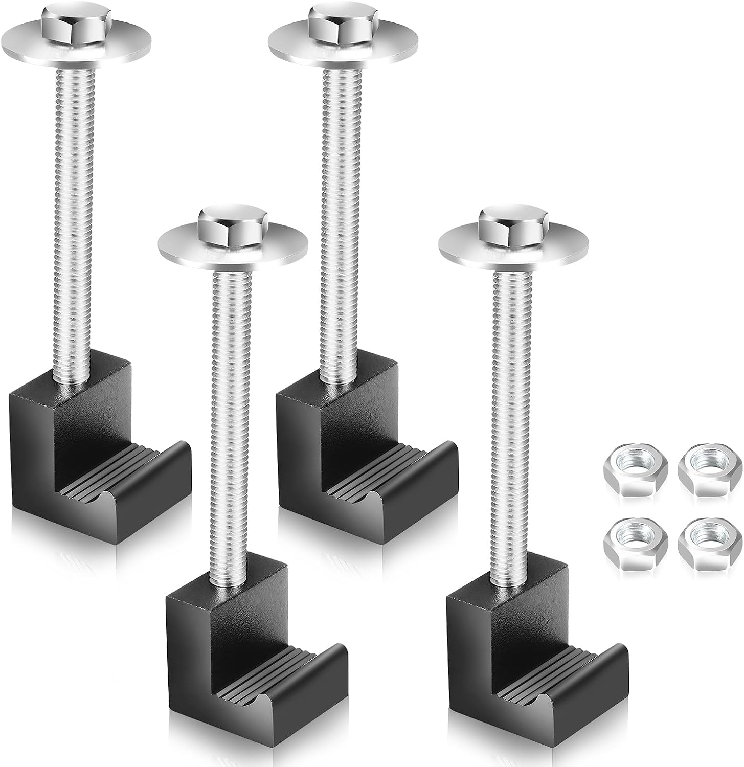 TCHENPART Upgraded Aluminum Truck Toolbox Mounting Kit with Lock Nuts - No-Drill J-Hooks for Secure Pickup Bed Tie-Downs