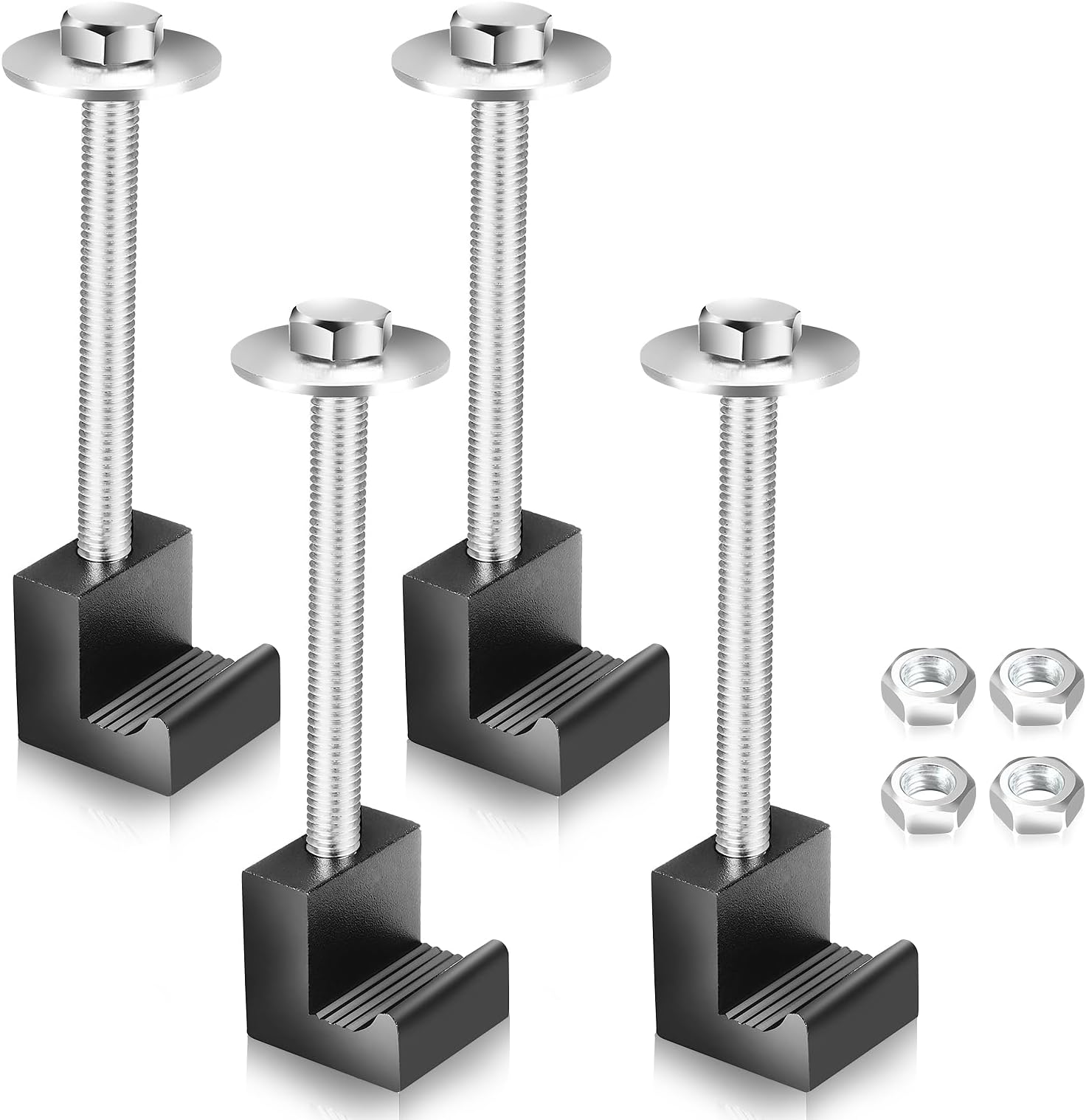 Upgraded Truck Tool Box Mounting Kit Comes With Fastening Nuts - Aluminum Pickup Truck Bed Toolbox Mounting Kit - Universal Black Truck Tool Box Tie Downs Accessories - J-Hooks Crossover Fixed Kit