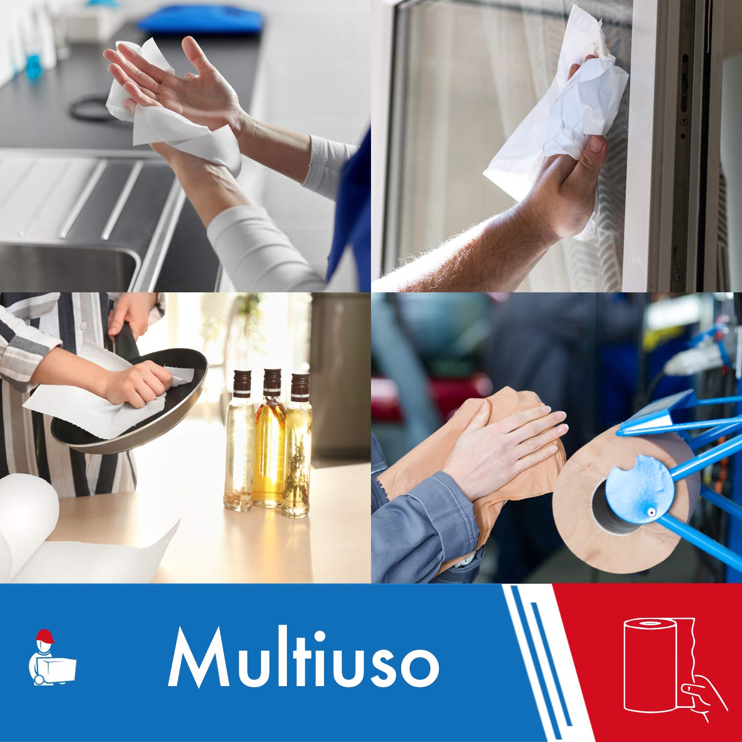 IMBALLAGGI 2000 - Rollos de Papel para Secado Industrial - 800 Tiras - Ideal para Uso alimentario y Compatible con dispensador - x Rollos