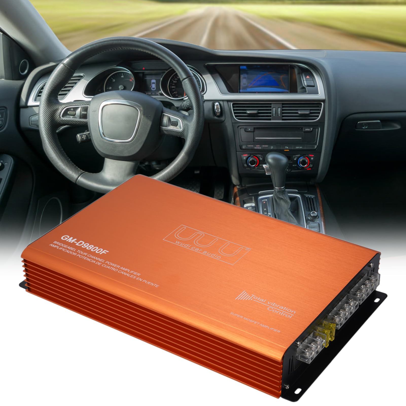 Shkalacar Amplificatore per Auto, Amplificatore a 4 Canali, Potenza 4x100 W 4-16 Ohm, Scanalature di Dissipazione del Calore, Amplificatore Audio per Auto a compatibilità
