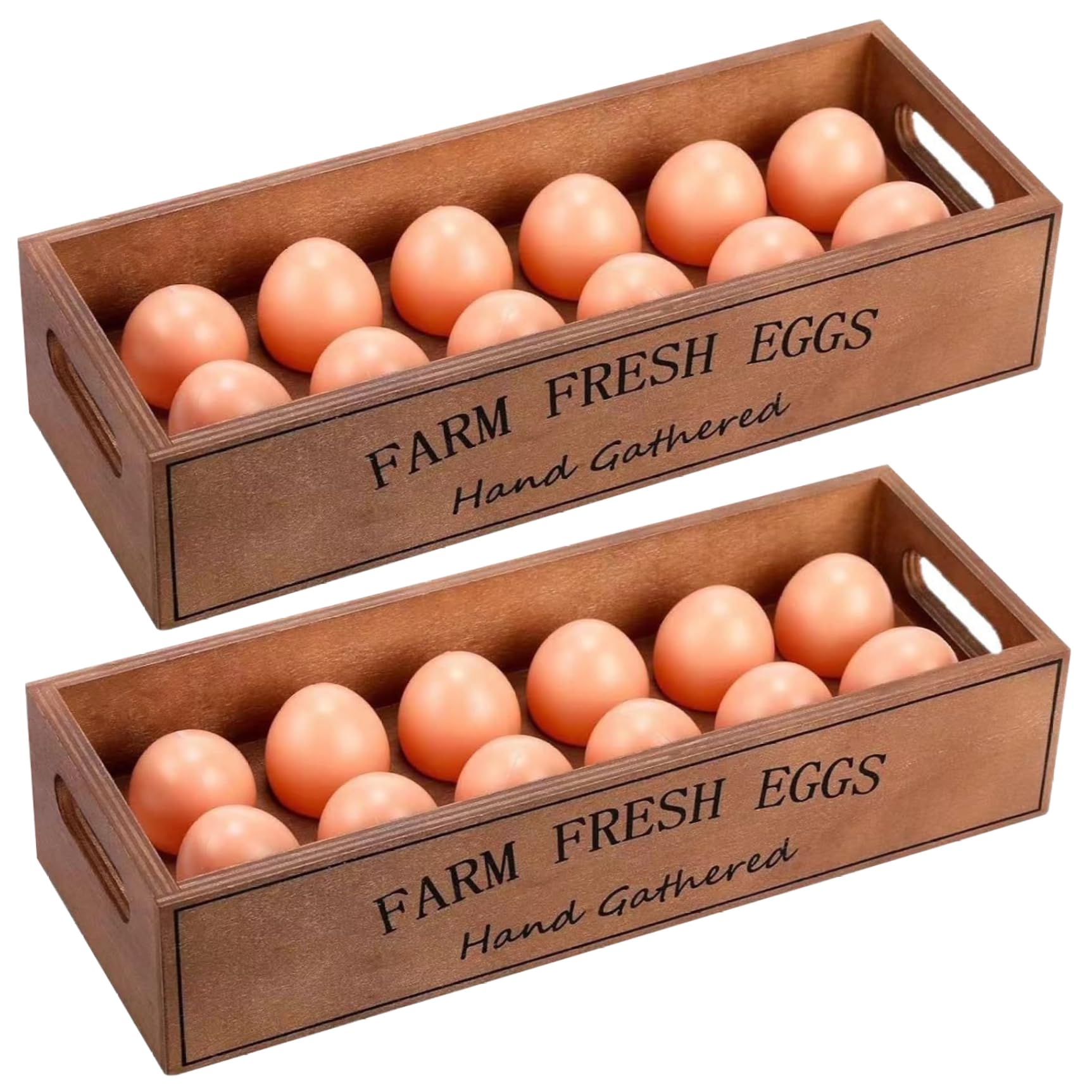 Ameble 2 Pcs Stackable Wooden Egg Holder for Countertop Wood Egg Storage Box with Slotted Design for Home Kitchen Farm Fresh Eggs Display