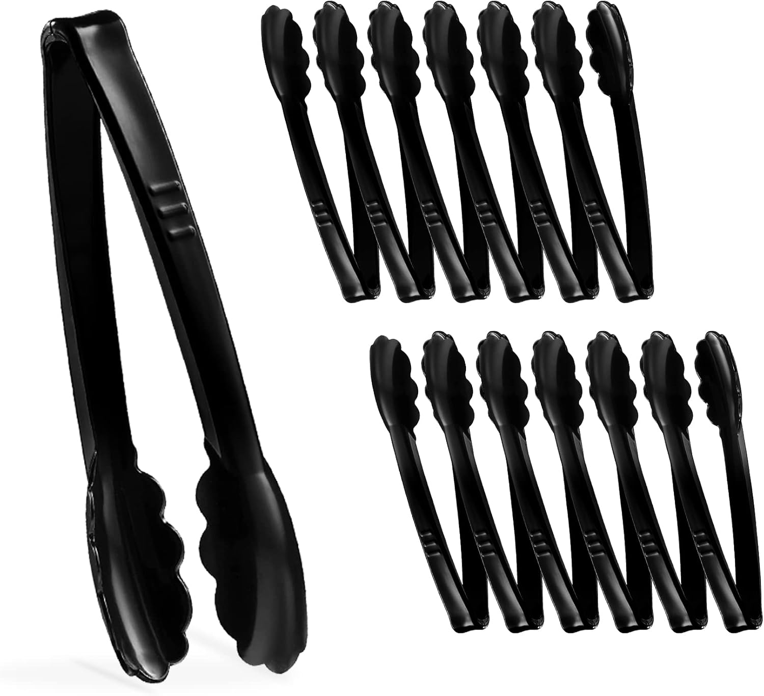 Nunnik 12 Pieces Plastic Tongs for Serving Heavy Duty Black