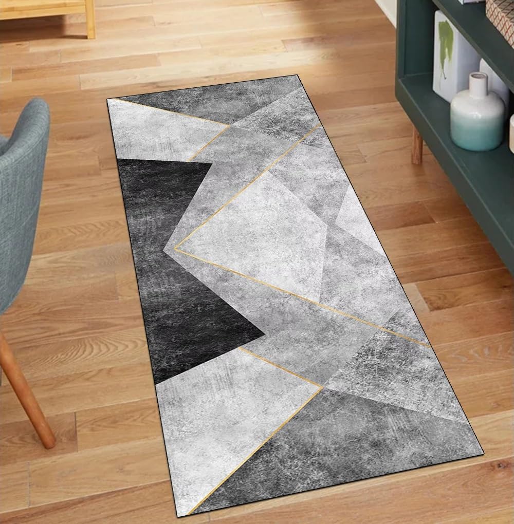 Alfombra de pasillo para cocina y salón antideslizante con estampado patchwork gris