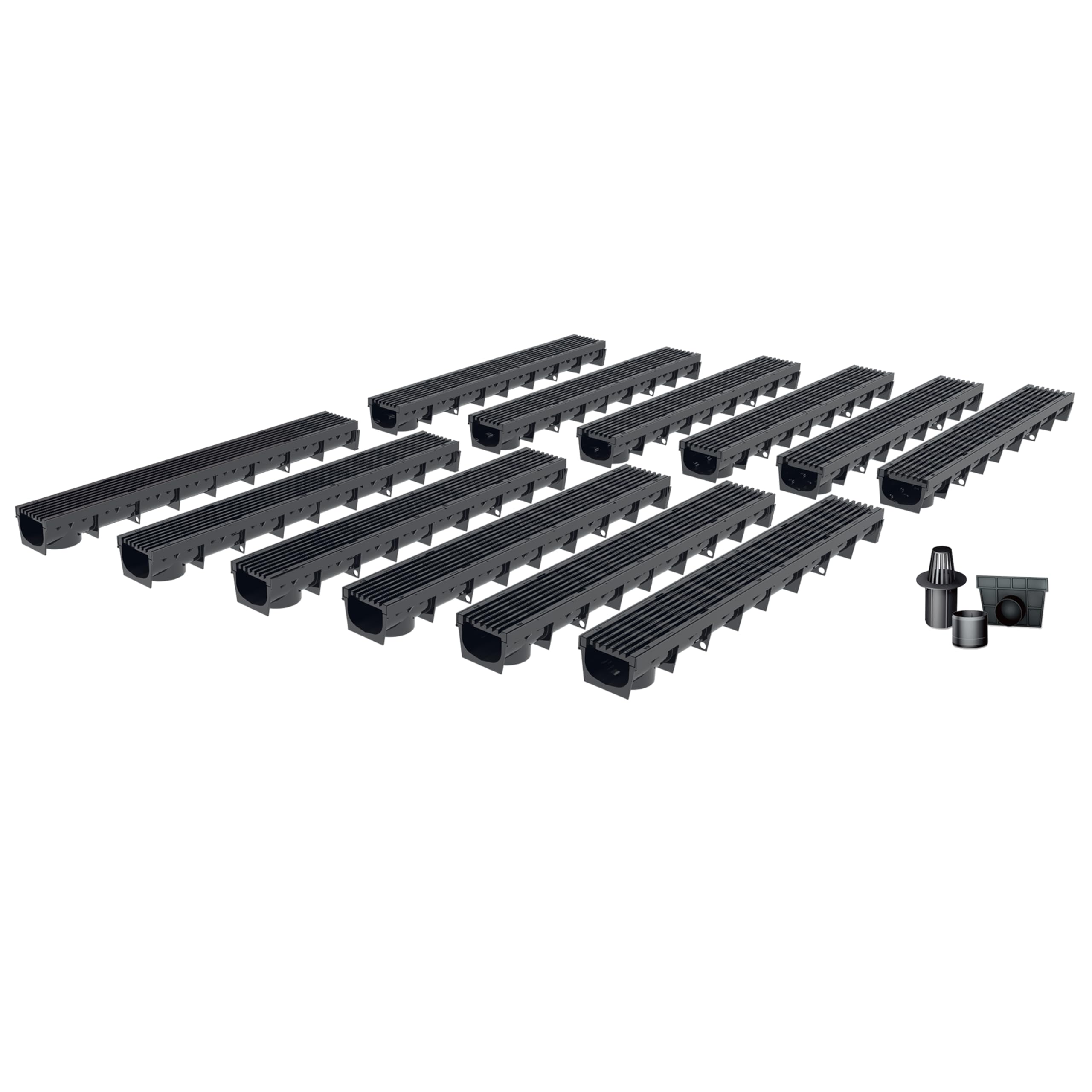 MEAPARK Pack de 12 Caniveaux Extérieurs Grille Plastique Recyclé Noir Drainage Terrasse Piscine Jardin Classe A15 Piéton Largeur 10 cm