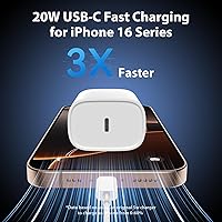 Vista 2 de Cargador para iPhone 16 15 Pro Max de carga rápida, bloque de carga USB C de 20 W para iPhone 16 15 con cable de carga tipo C de 3 metros