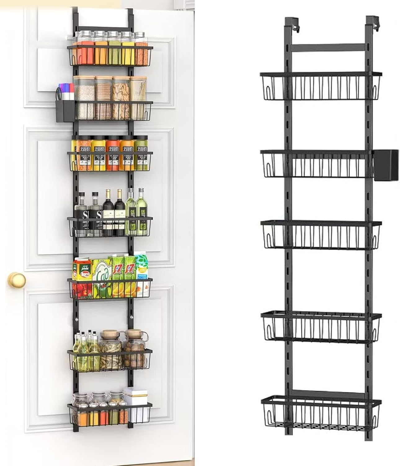 Over The Door Pantry Organizer Adjustable Metal Spice Rack, Wall-mounted kitchen storage rack No Drilling Wall/Door Hanging Storage Shelves for Kitchen, Bathroom, Laundry, Bedroom (Fifth floor)