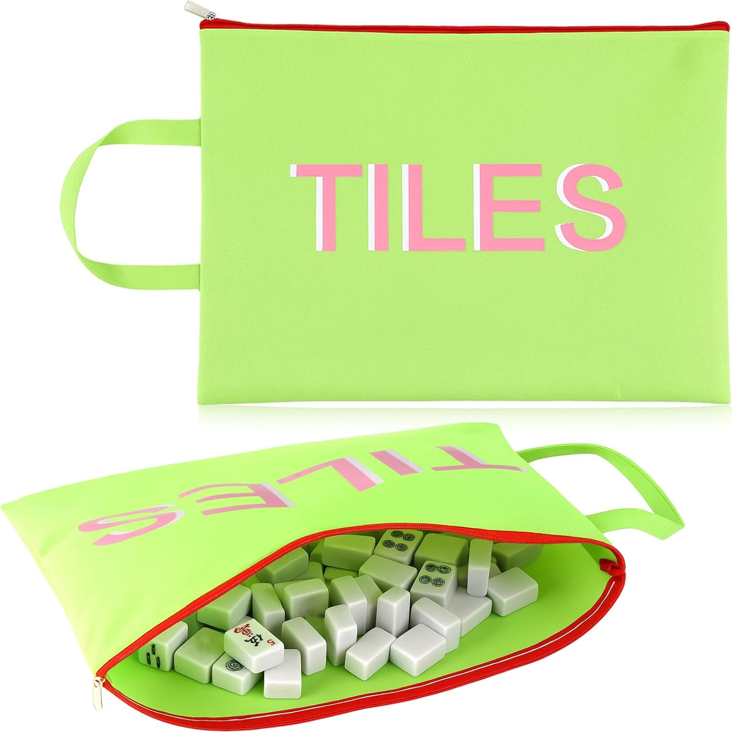 Woanger American Mahjong Tile Bag Mahjong Storage Bags Suitable for Standard Size American Mah Jong Tiles Set with Zipper Thickened for Mah Jong Accessories and Gifts Supplies (Stylish,Green)
