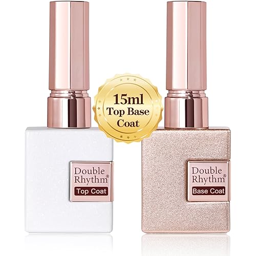 Double Rhythm 2 Pcs 15ML No Wipe Gel Top Coat and Base Coat Set Clear Glossy Gel Polish Kit Soak Off UV LED (Base and Top Coat)