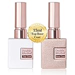 Double Rhythm 2 Pcs 15ML No Wipe Gel Top Coat and Base Coat Set Clear Glossy Gel Polish Kit Soak Off LED (Base and Top Coat)