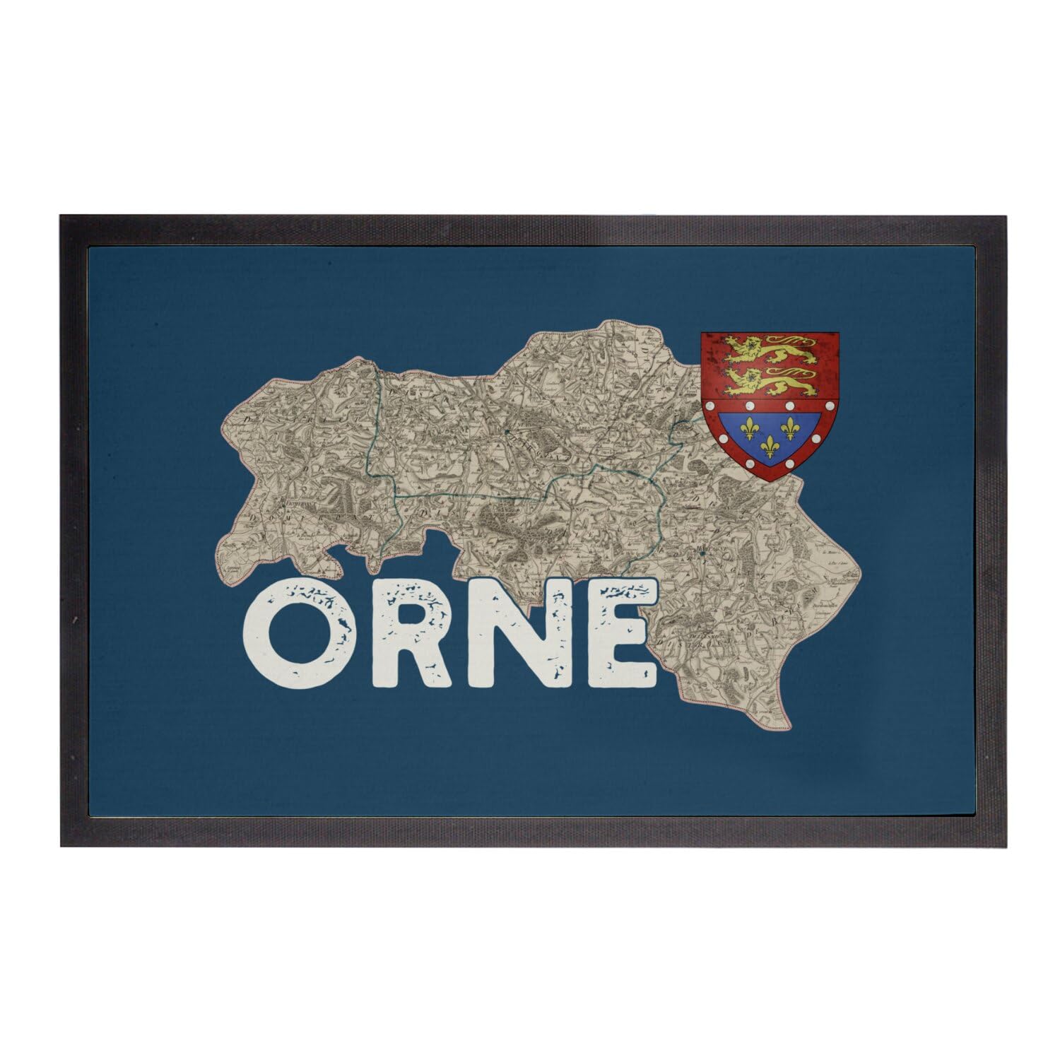 Paillasson Bleu Orne 61 Alençon carte ancienne rare 75x50cm décor d'entrée vintage
