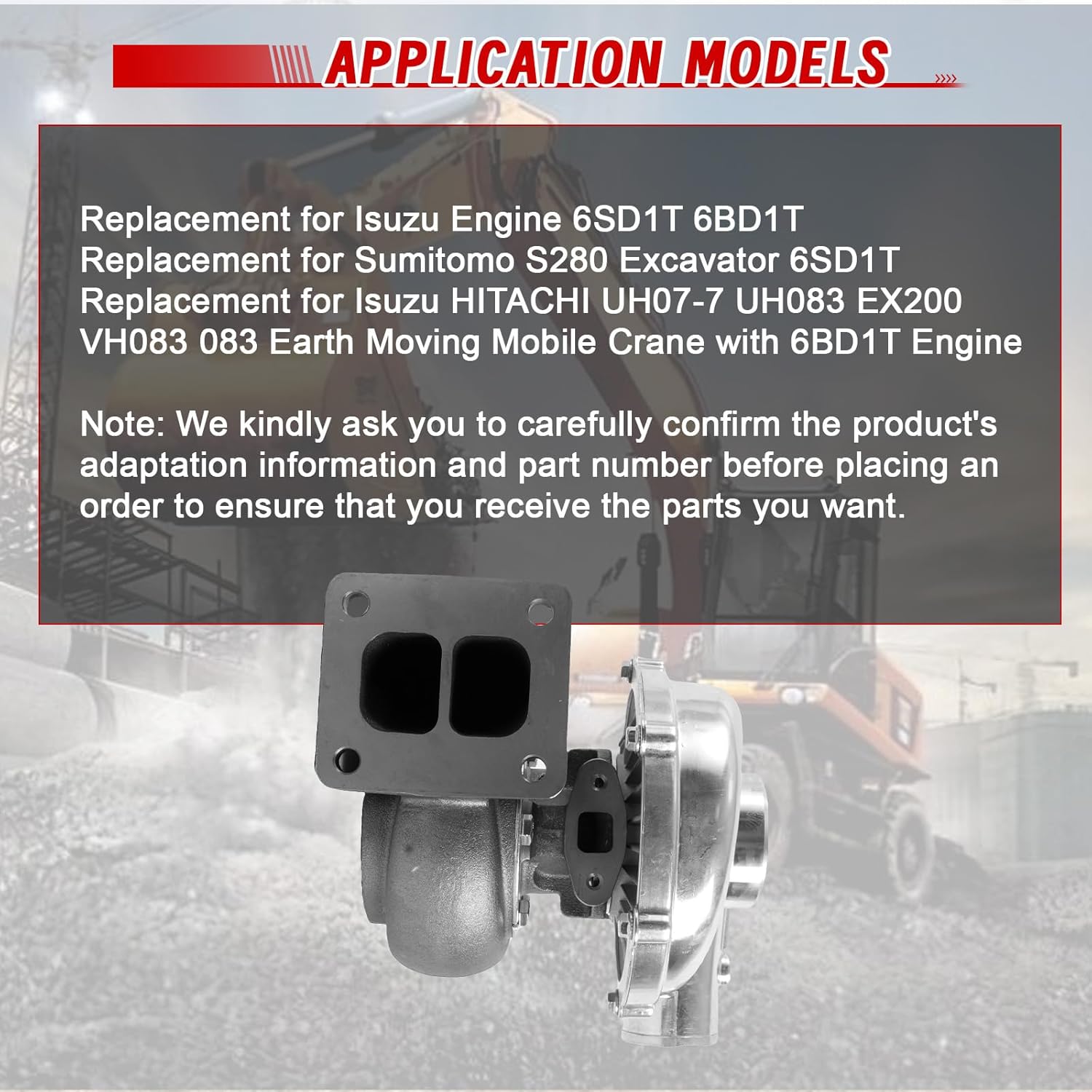 Turbo, 1pc Turbocharger Turbo 114400-1070 705739-5001S Replacement for Isuzu Engine 6SD1T 6BD1T T04B TB4150 for Hitachi UH07-7 UH083 Excavator