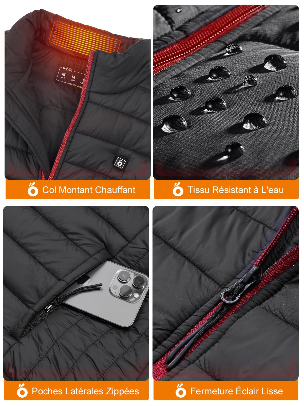 UNBON Veste Chauffante Femme avec Batterie USB 10000mAh 3 Températures 6 Zones de Chauffage