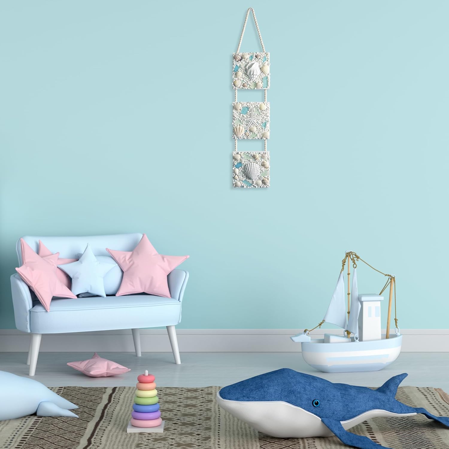 flangairy Coastal Wall Decor 3D Seashell Starfish Conch Wall Hanging, 20.5 * 4.3 Inches Beach Nautical Ocean Theme Bathroom Home Summer Decorations Sea Shell Art - Image 4