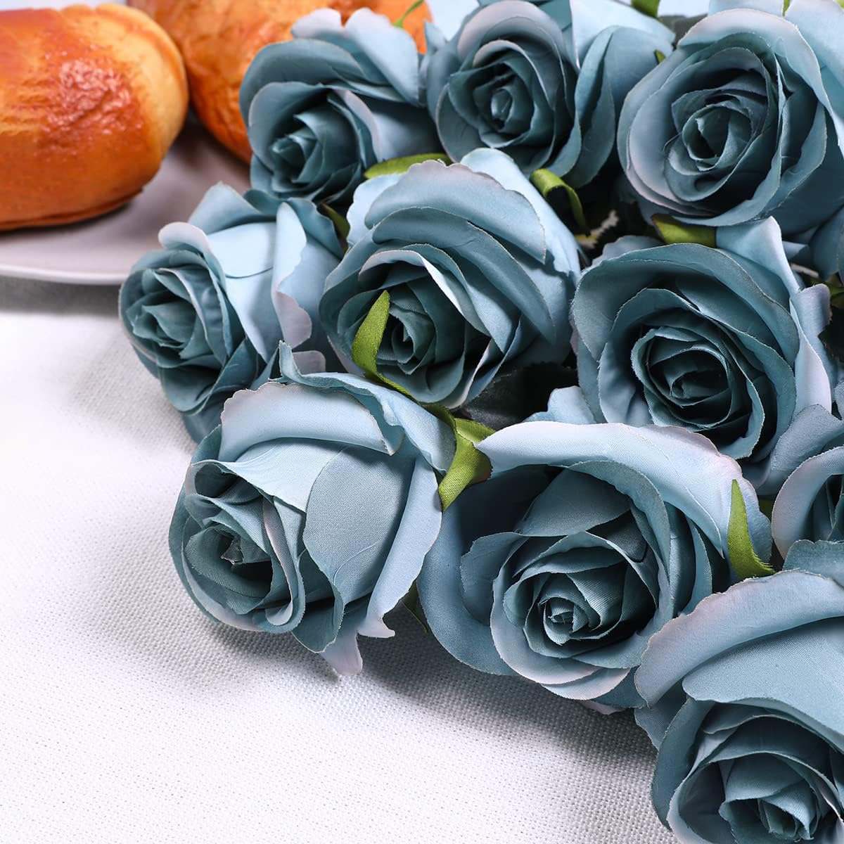 Floralsecret 12 Pcs Artificial Roses Flowers Silk Flower Bouquet Fake Single Stem with Long Stem for Home Wedding Party Garden Decoration (Blue) - Image 5