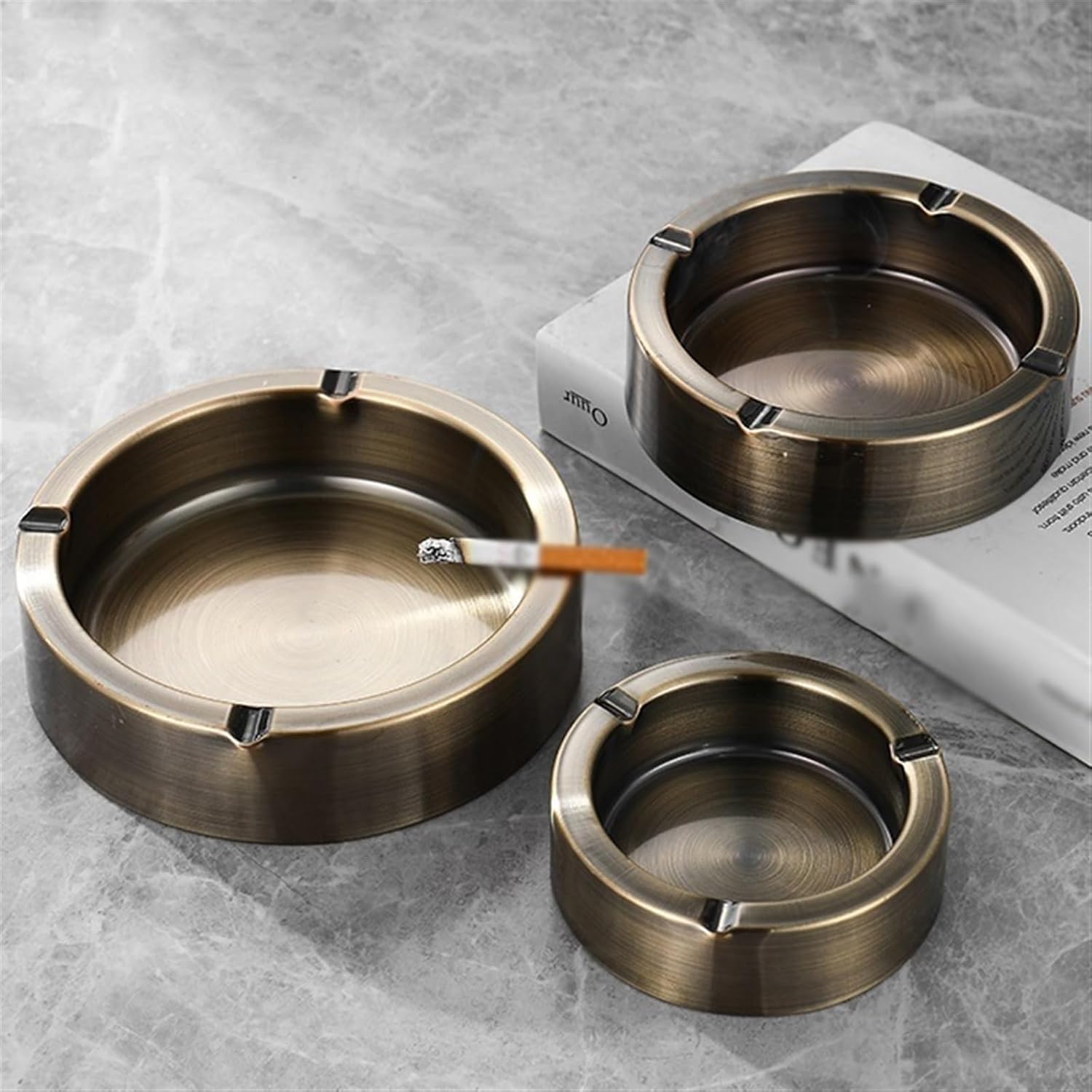 outdoor ashtrays for patio Thickened Stainless Steel Metal Ashtray, Home Living Room, Bedroom, Ashtray, Antique Decoration, Hotel Internet Bar, Cigarette, Cigar Ashtray cigar ashtrays(Bronze,11.5cm)