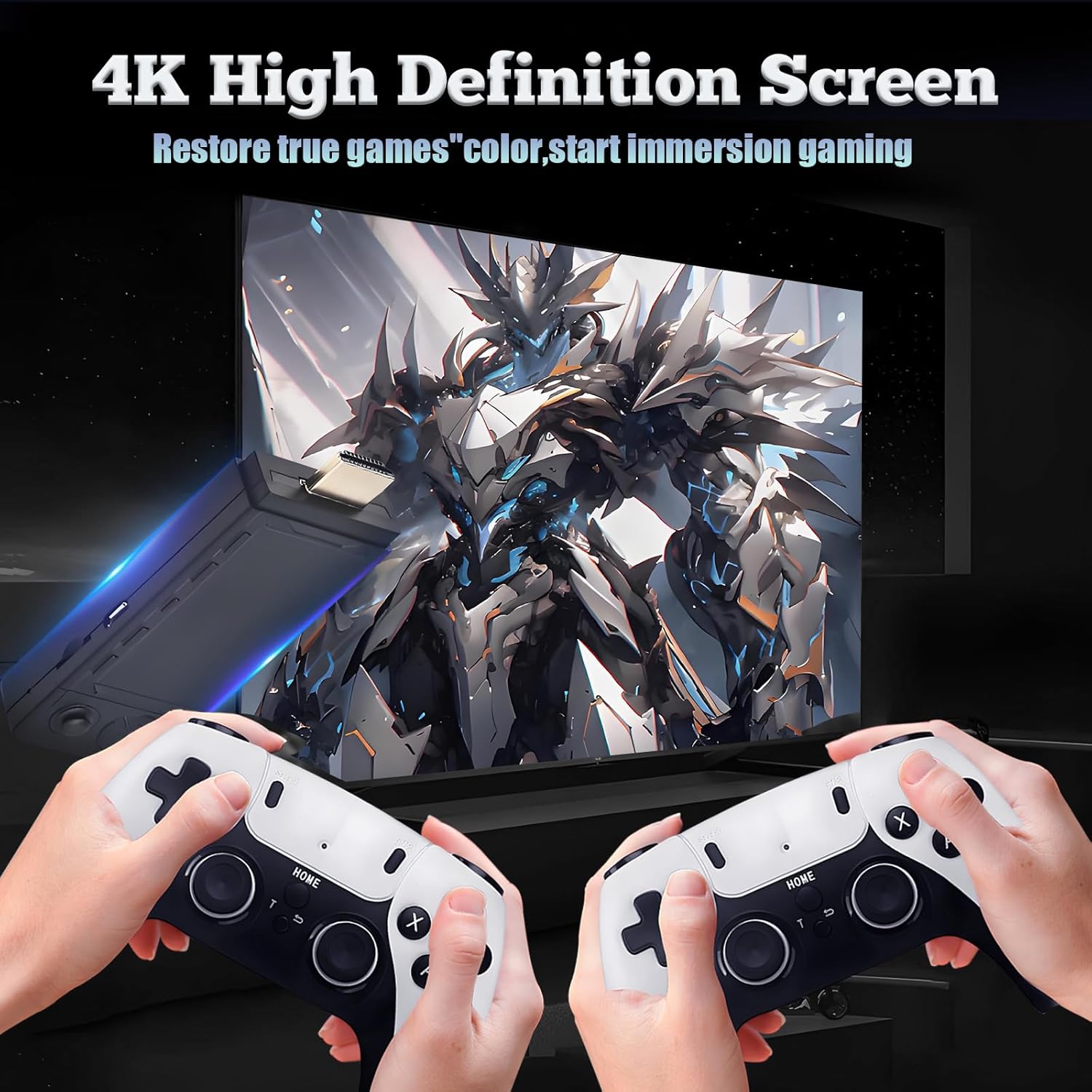 A gaming scene displayed on a 4K high-definition screen, emphasizing immersive gaming with true color restoration.