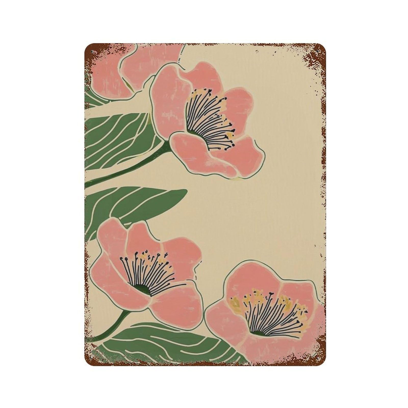 xiaoxiaoshen Floral Blossom Minimal Flower Botanical Soft Pink Bloom Modern Wall Decor Art Metal Tin Poster Modern Home Decor Art Home Bar Shop Decorations Vintage Sign 40x30cm