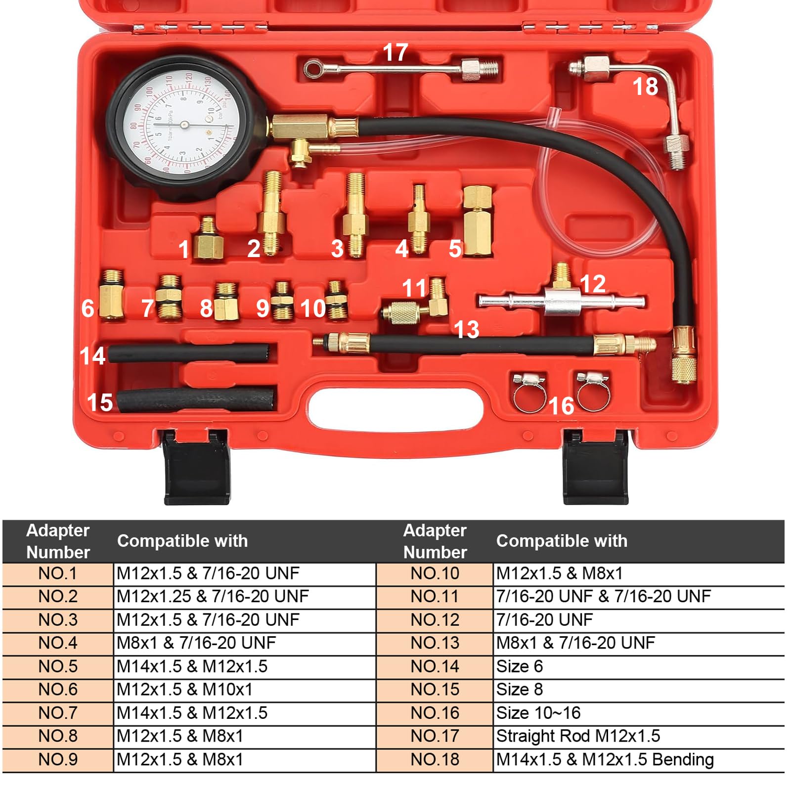 FreeTec – Set per testare la Pressione della Benzina dell’Auto, manometro per Carburante 0 – 140 PSI.