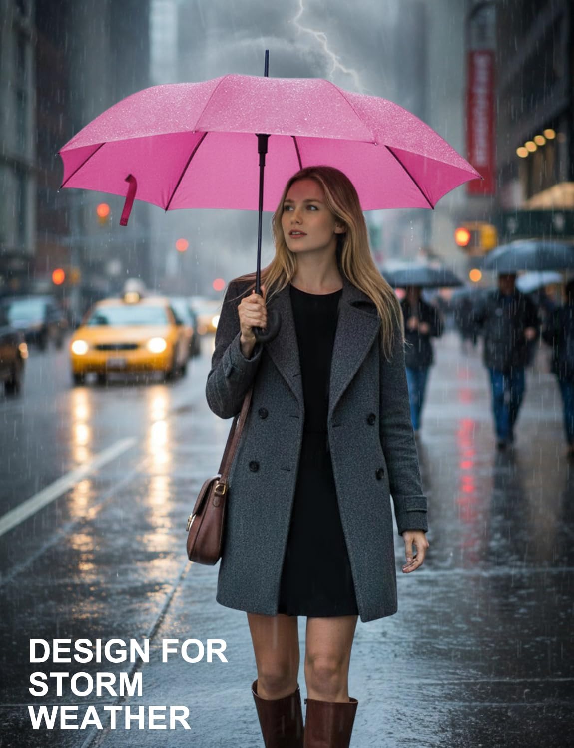 Large Stick Umbrella Windproof Automatic Open 50 Inch Umbrella with Hook Handle,Over Sized J Handle Umbrellas for Men and Women,Windproof Unbreakable Stick Rain Golf Umbrella