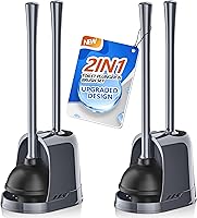 Vista 10 de Émbolo y cepillo de inodoro, paquete de 2 cepillos para tazón y émbolo de inodoro resistente con soporte ventilado, combo de cepillo de inodoro 2