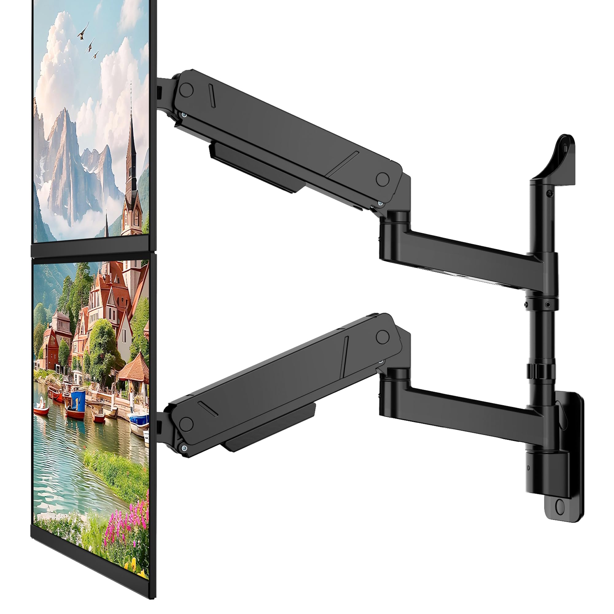 monTEK Supporto da parete per doppio monitor da 17 a 35", carico massimo 16 kg, compatibile con schermo piatto e curvo, braccio per monitor inclinabile, girevole e ruotabile, supporto da parete per TV