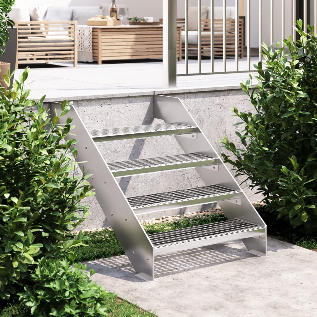 BAZZI Gradino a griglia, gradino antiscivolo per scale con bordo di sicurezza, scale in acciaio per esterni, gradino in acciaio 70 x 24 x 7 cm, acciaio zincato (pressosaldato)
