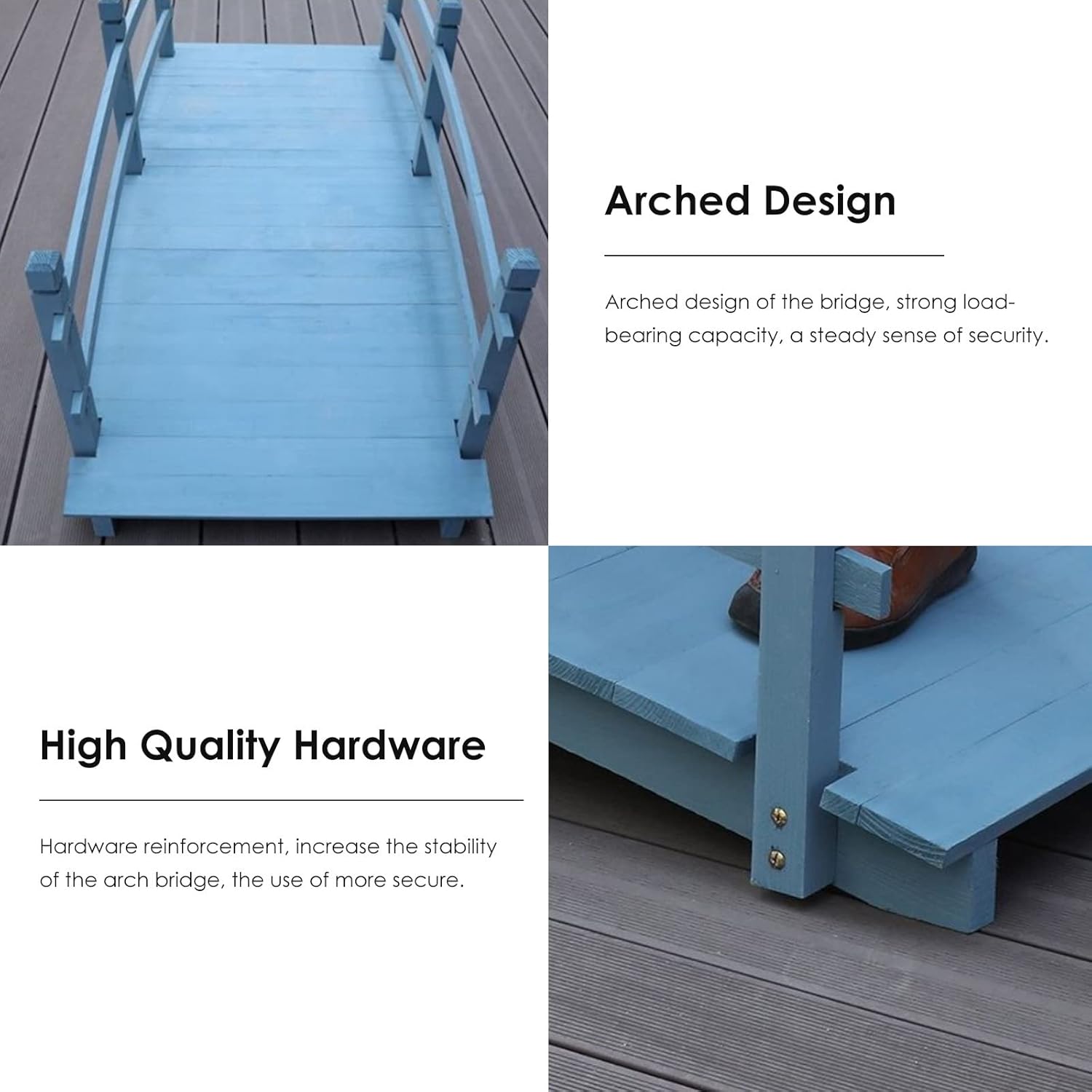 Katzowen Backyard Wooden Bridge Outdoors Garden Bridge Footbridge, 140x65x50cm Landscaping Decorative Pond Bridge Path Bridge, with Safety Siderails, for Backyard Pond Wedding Park(Color:Blue)