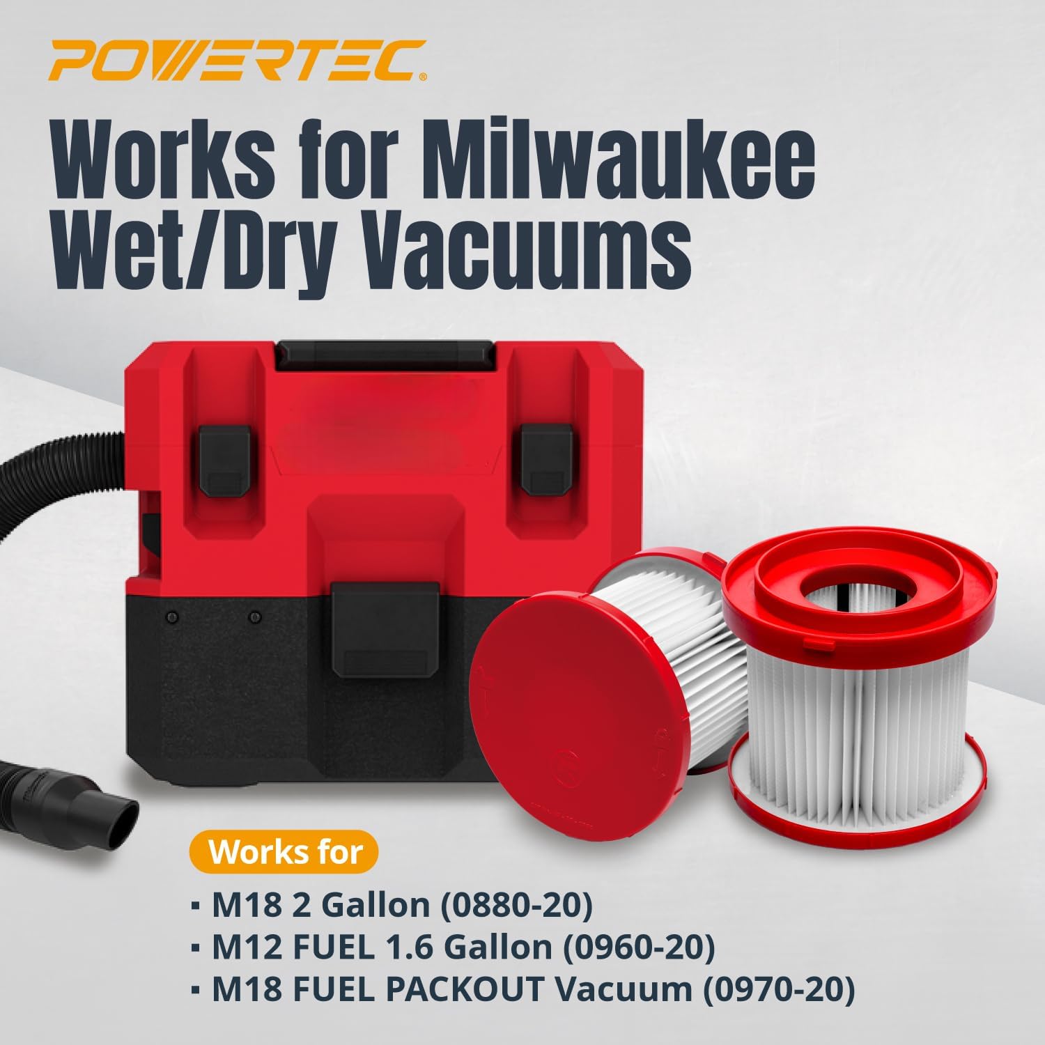 POWERTEC 49-90-1900 Wet Dry Vacuum Filter for Milwaukee M18 0880-20, 0970-20 & M12 0960-20 Cordless Vacuum 4 Pack, HEPA Cartridge Filter Replacement for Milwaukee Cordless Shop Vacs (75132-P2)