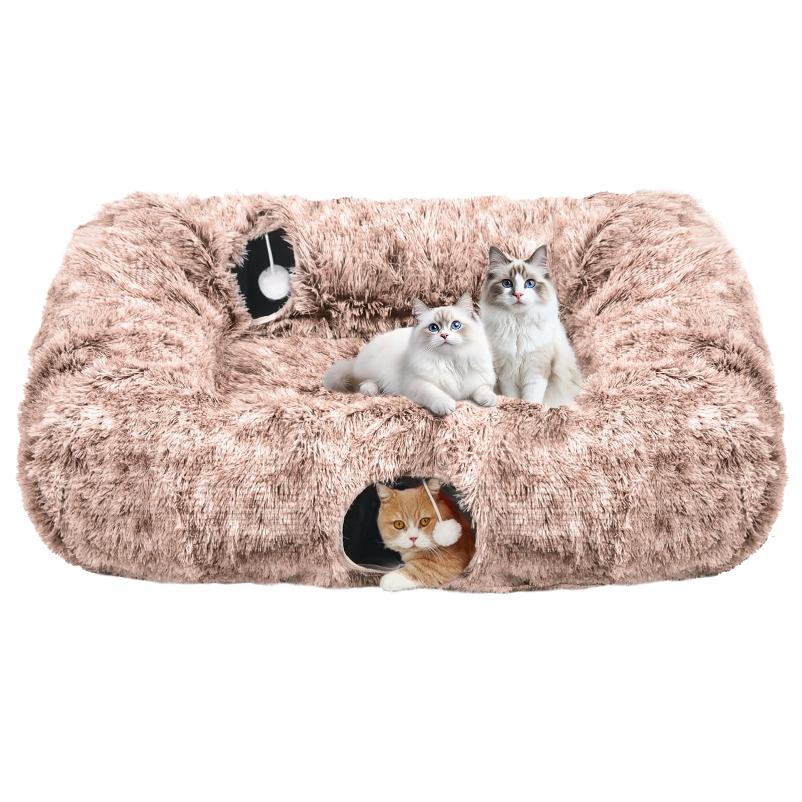 Tunnel à 4 voies pour chats d'intérieur en peluche avec balles de jeu