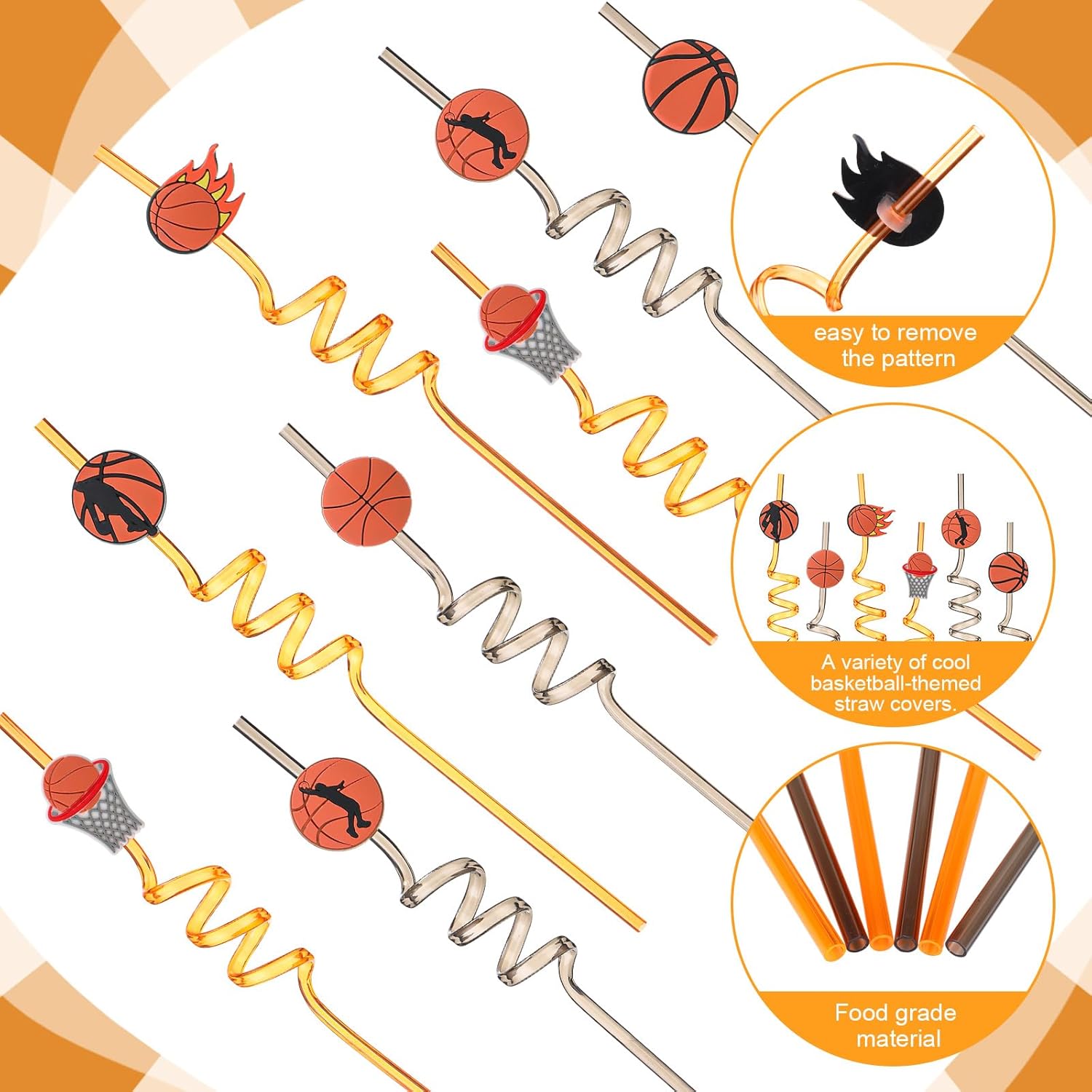 Remerry 36 Set Basketball Party Favors Goodie Cups with Lids and Spiral Straws 16 oz Reusable Sports Plastic Tumblers Candy Cups for End of Season Team Gifts Birthday Party Supplies