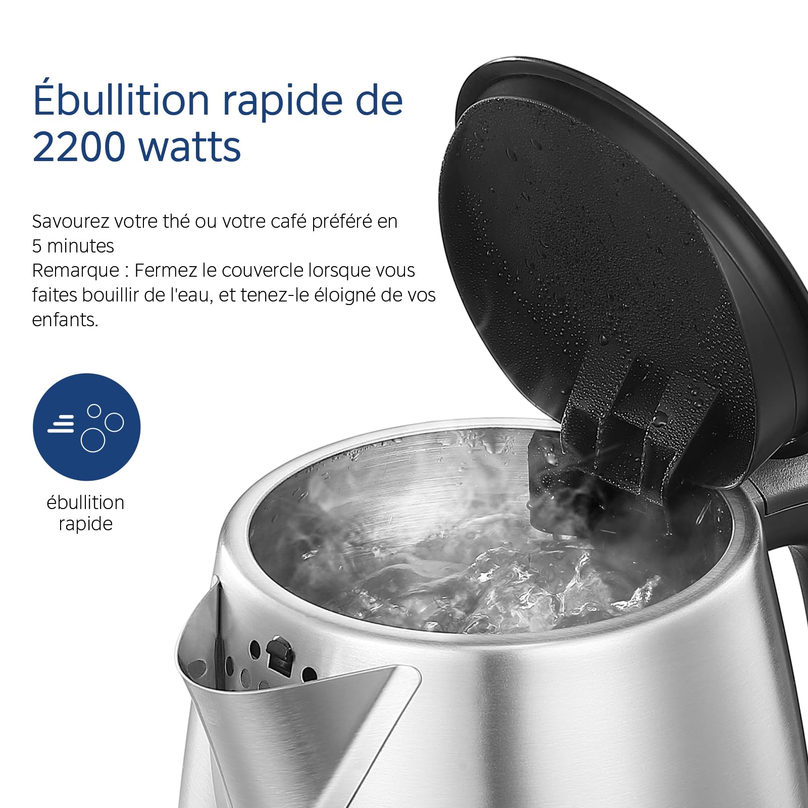 Midea Bouilloire Acier Inoxydable 1,7L 2200W MK-17S30A2 Sans BPA Chauffage Rapide