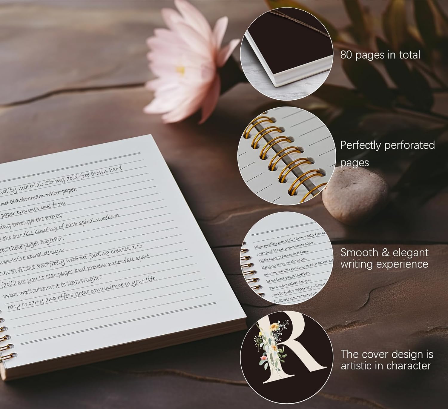 Trendy Personalized Journal Hardcover Spiral Notebook,Black Initial Letter R Notebook,Monogrammed Gifts for Women Teen Girl,College Ruled Hardcover Spiral Notebook 5.5 x 8.3 - Image 7