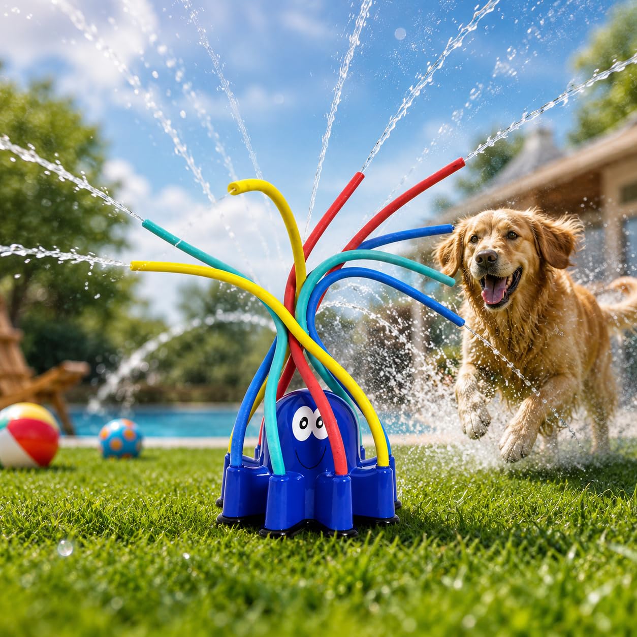 Octopus Sprinkler, 360° Rotating Water Spray Toy, Durable Outdoor Splash Sprinkler, Easy to Connect, Fun Summer Lawn Water Play, Safe Cooling Backyard Party Toy A219