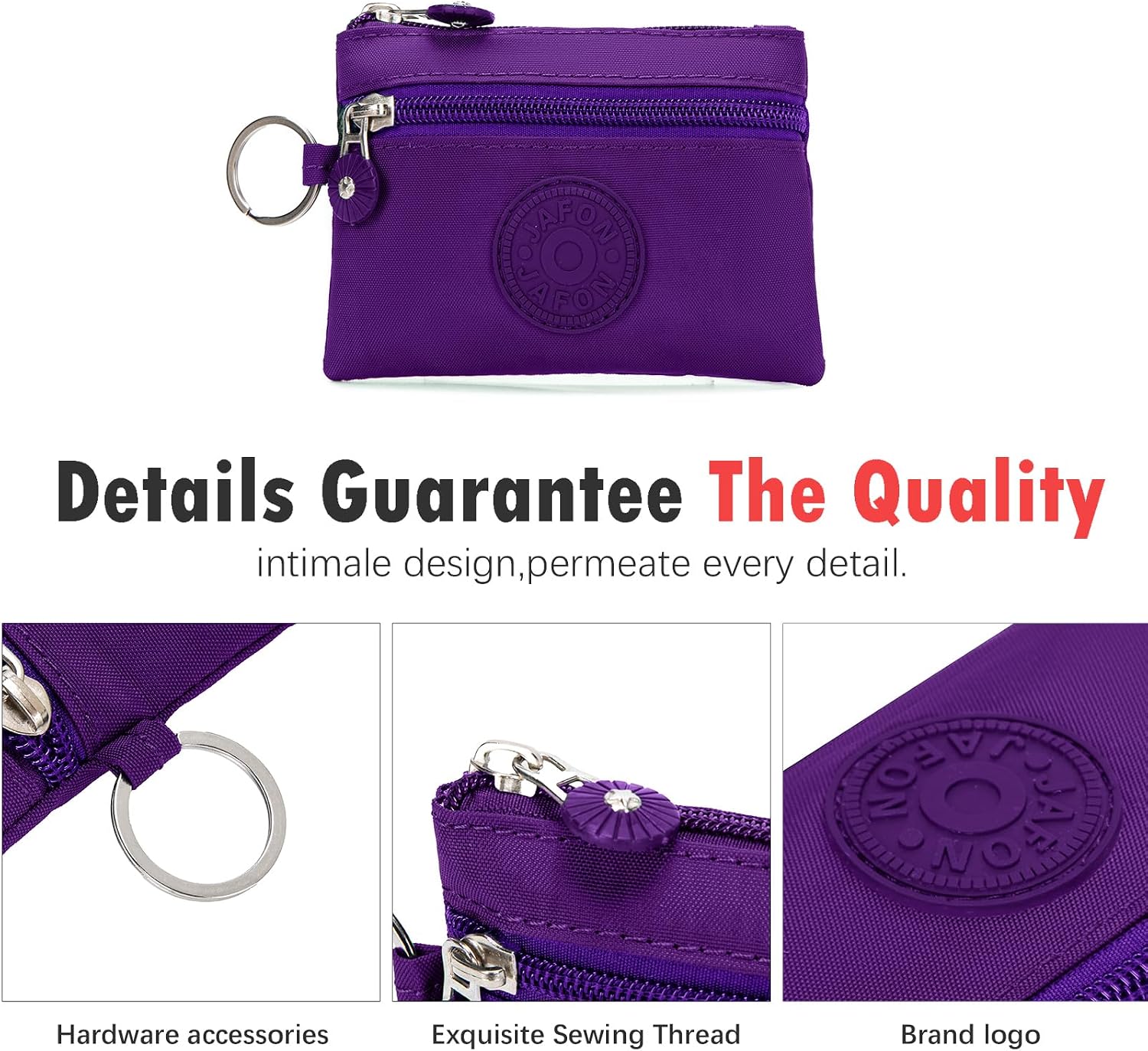 Coin Purse Change Pouch for Women 2 Layers Zipper Oxford Cloth Waterproof Purse (Purple)