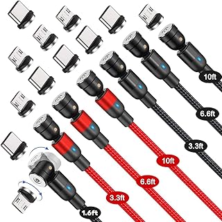 540° Rotation Magnetic Charging Cable (7-Pack, 1.6ft/3.3ft/3.3ft/6.6ft/6.6ft/10ft/10ft) Magnetic Cable, 3 in 1 Magnetic Phone Charger Compatible with Micro USB, Type C Smartphone and iProduct Device