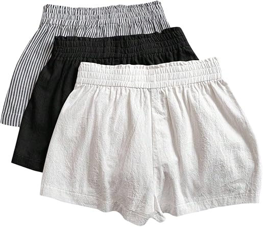 WDIRARA Womens 3 Pack Linen Shorts Comfy Lounge Shorts Sets | Elastic Waist, Wide Leg, Casual, Flowy, Soft, Summer Shorts, Beach Outfits