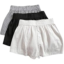 WDIRARA Womens 3 Pack Linen Shorts Elastic Waist Comfy Soft Lounge Shorts