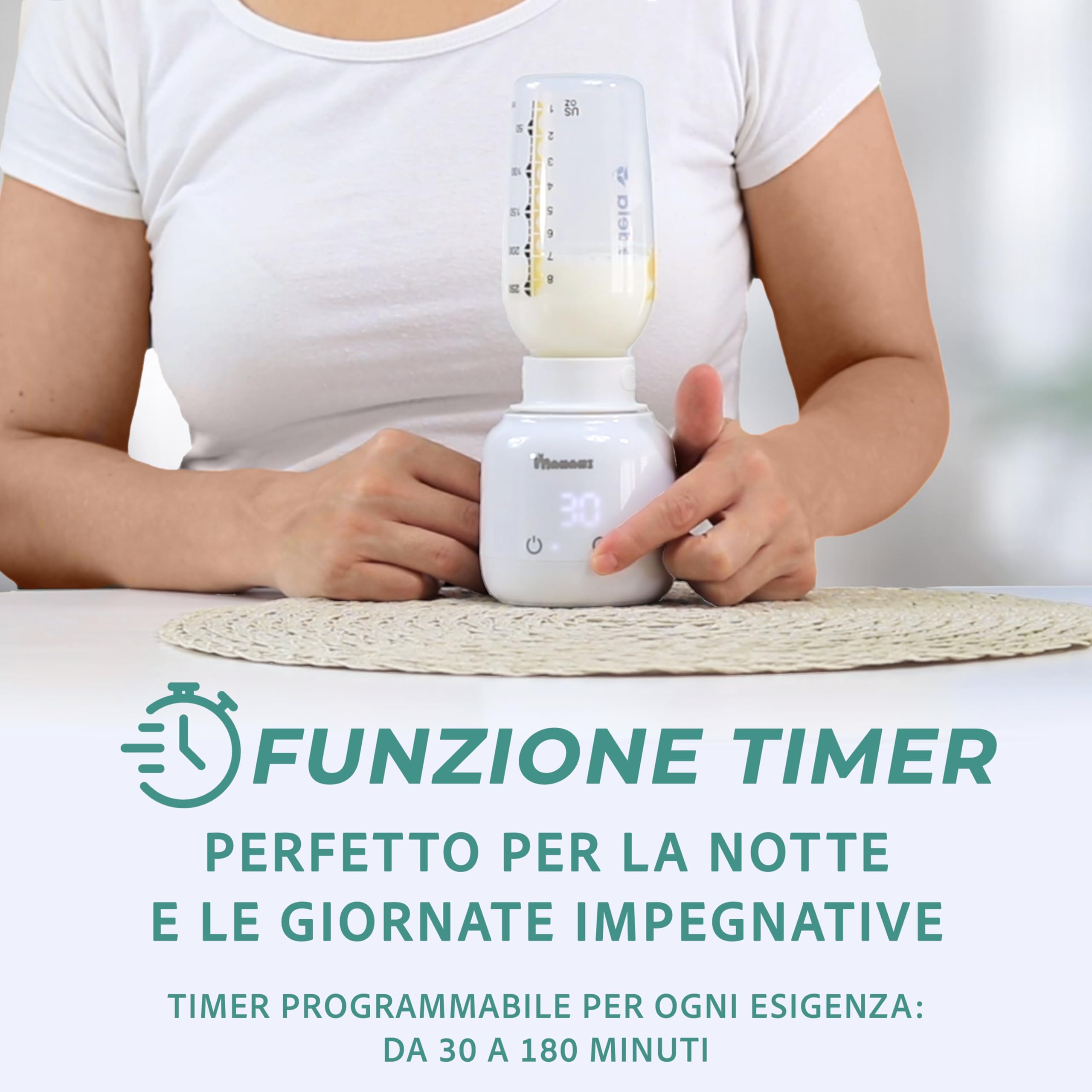 MAMAMI® Scaldabiberon Portatile senza fili, Nuova Funzione Timer Integrata, Compatibile con i migliori brand, Scaldabiberon Portatile, Scalda il latte in 2 minuti, Con Moneta Decisionale